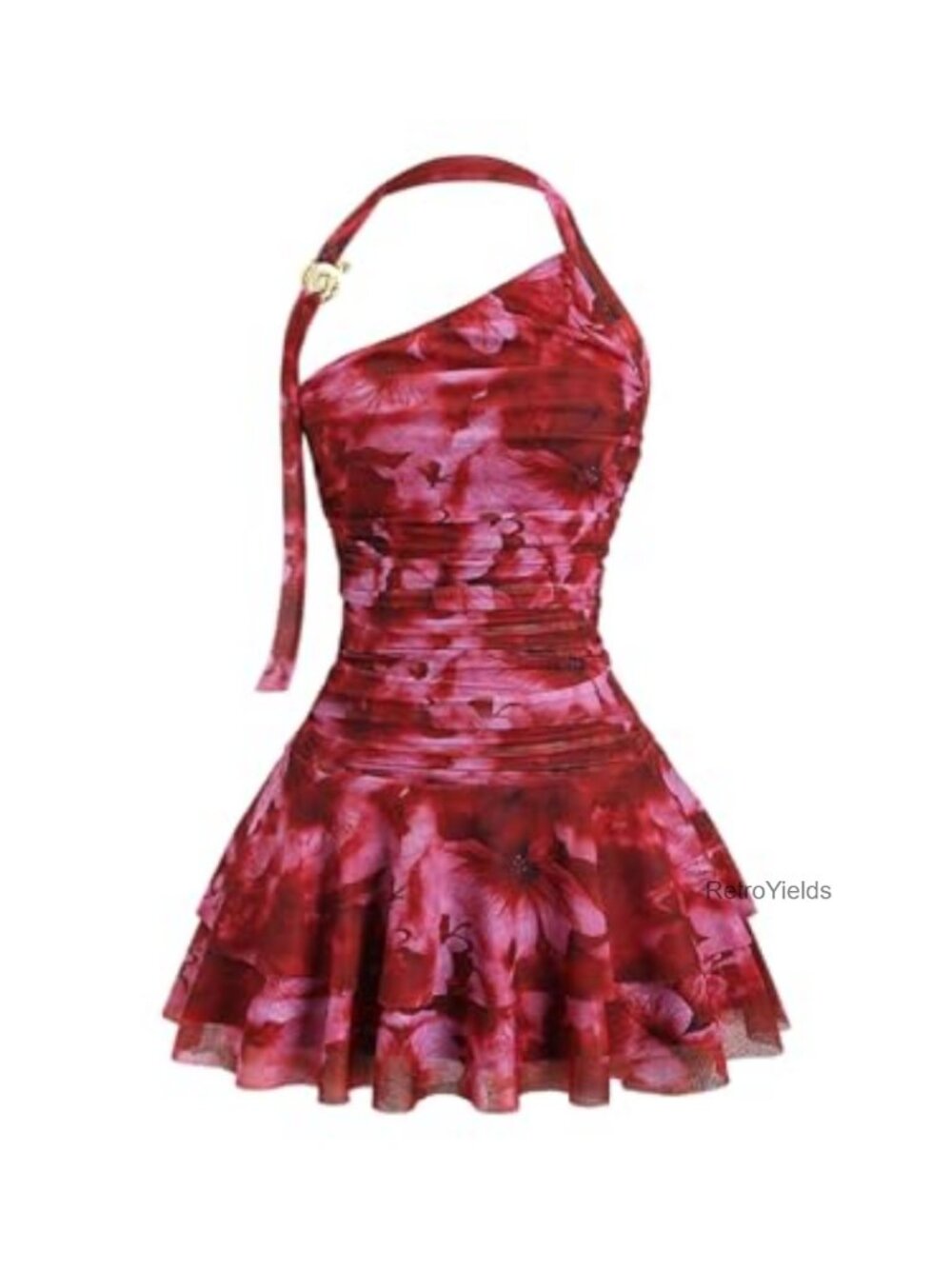 Women's Halter Mini Dress Floral Print Fit & Flare Ruffled Summer